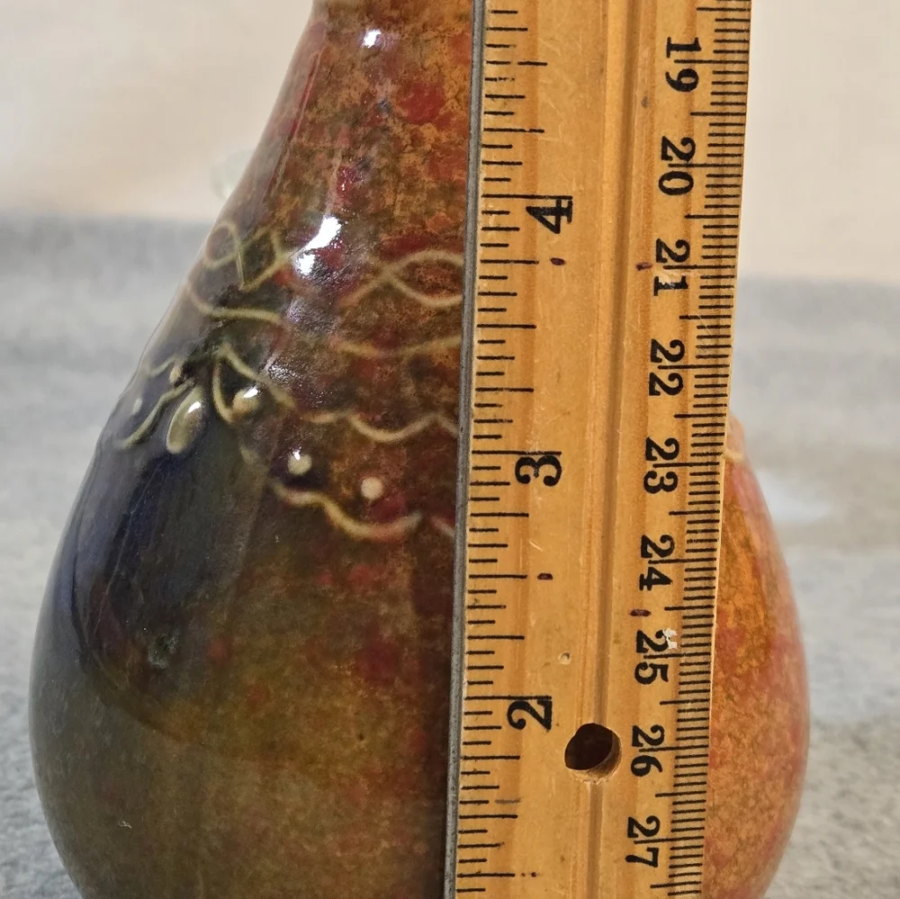 Artisan‎ Handmade Small Ceramic Crackle Glaze Bud Vase Scalloped Detail